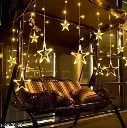 12 Star Curtain led String Lights Window Curtain Lights with 8 Flashing Modes Decoration for Christmas, Wedding, Party, Home, Patio Lawn (Color:Warm White)