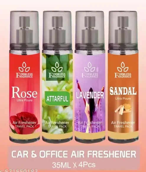 Formless Room Air Freshener Combo – 4 pcs Trial Pack (35 ml Each) Multi-Fragrance Mini Spray Set | Room & Car Freshener | Odor Neutralizer
