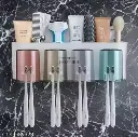 Toothbrush Holder with Adhesive, No-Drill Multi-Slot Organizer for Bathroom – Holds Toothbrushes, Toothpaste, Razor & Cup | Modern Plastic Storage Rack (4 Cup)