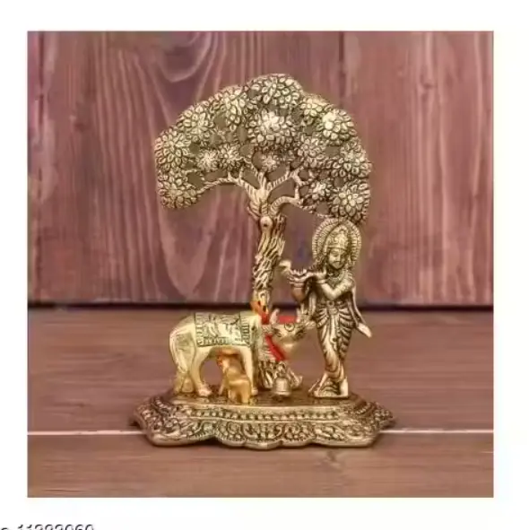 Krishna Cow With Calf Under the Tree Idol For Home,Temple,Office And Gifting Purpose Luck, Happiness and Prosperity Metal Size L-B-H-12x8x17