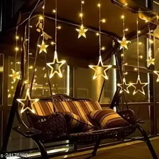 12 Star Curtain led String Lights Window Curtain Lights with 8 Flashing Modes Decoration for Christmas, Wedding, Party, Home, Patio Lawn (Color:Warm White)