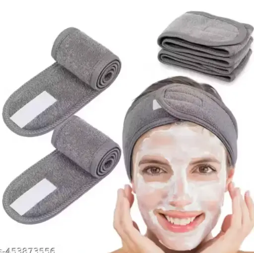 Facial Spa Headband, Adjustable Elastic Headband Grey Pack of 2