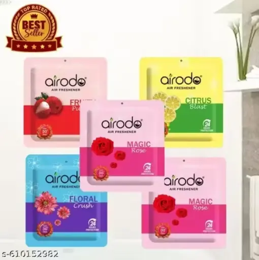 AIRODO Power Pocket Gel Freshener for Bathroom & Toilet | Up to 30 Days Freshness | Citrus, Fruity, Rose & Floral Scents | Pack of 5 (5×10ml)