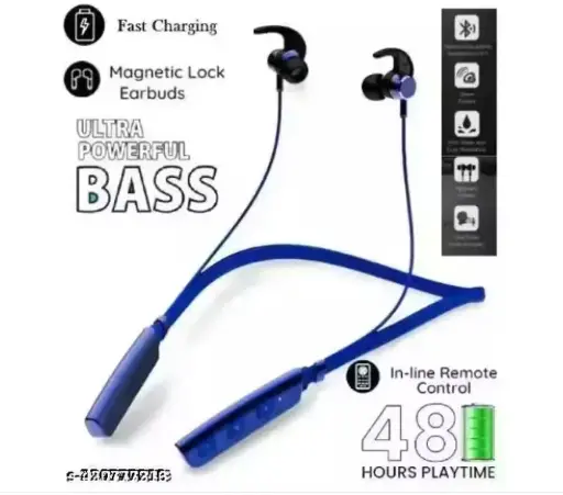 Wireless Neckband with 8 Hours Playbeck Fast Charging Technology Bluetooth in-Ear Earphone Headset (Multicolor)