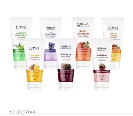 Globus Naturals Face Care Combo - Aloe Vera, Kesar Chandan, Mulberry, Vitamin C, Lavender, Ubtan, Red Wine