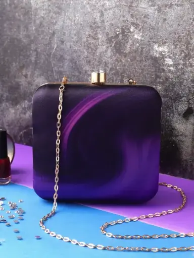 Sangria Purple Printed Box Clutc