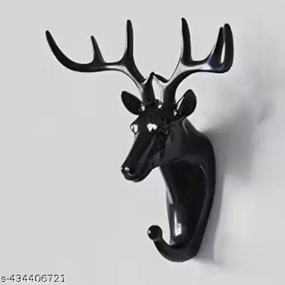 Plastic Deer Head Hanging Hook, Self Adhesive Wall Door Hook Hanger Bag Keys Sticky Holder (Black)